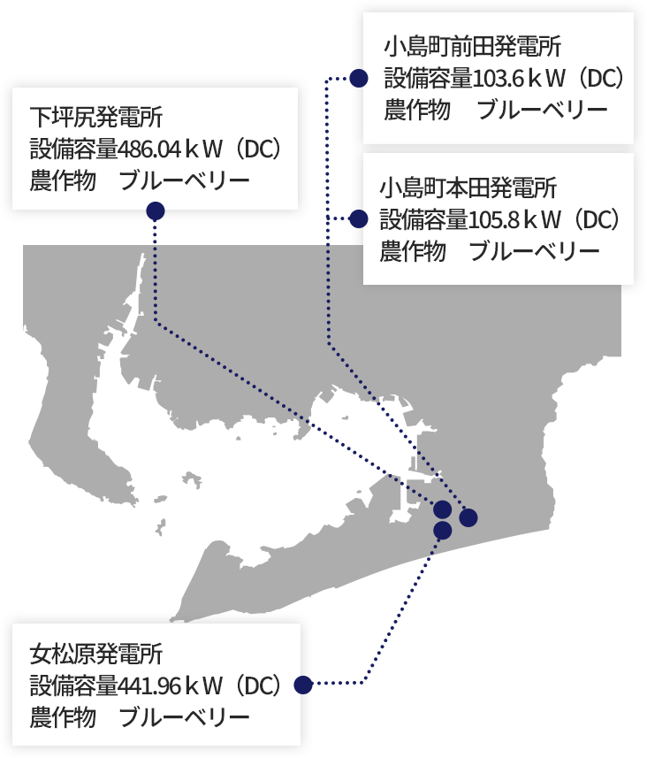 営農型太陽光発電所がある位置を示すスマップ